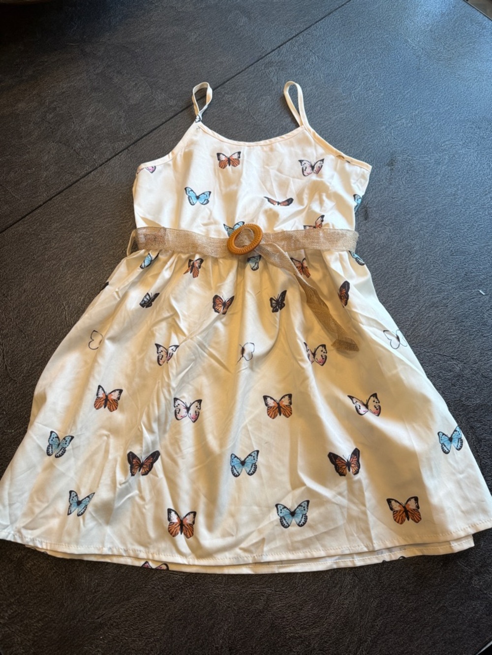 Girls White Butterfly Sundress with Belt